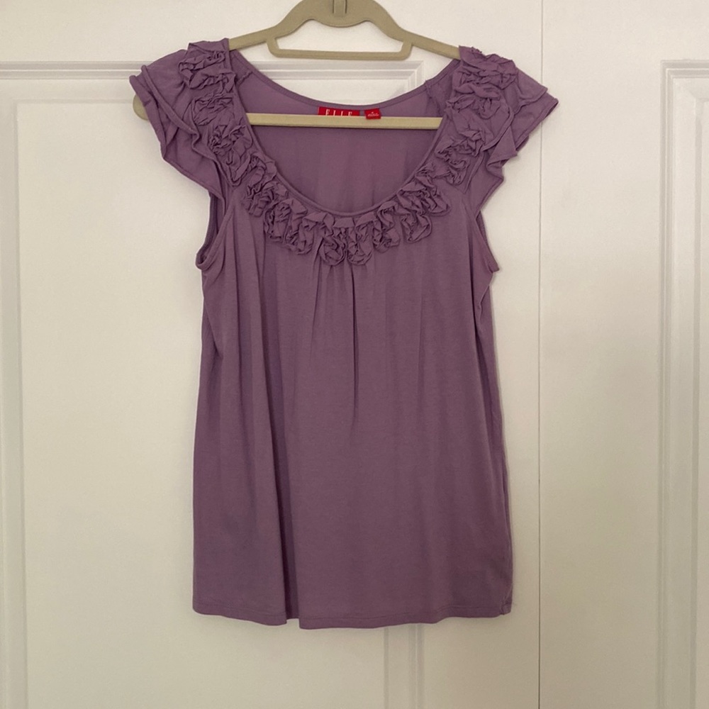 Purple ELLE cap sleeve tee with detailing